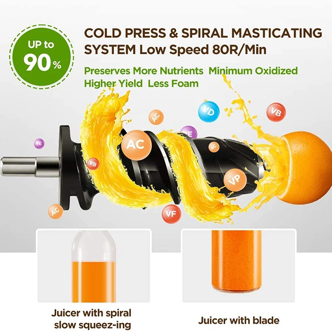 Mini Masticating Slow Cold Pressed Juicer Vegetables Fruits Extractor Cold Press Juicer Horizontal Multifunction Slow Juicer Por