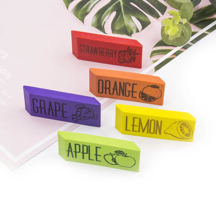 Customized Printing Fruit Smell Promotional 5 Pcs Scented Rubber PVC Eraser Set for Kids and Students