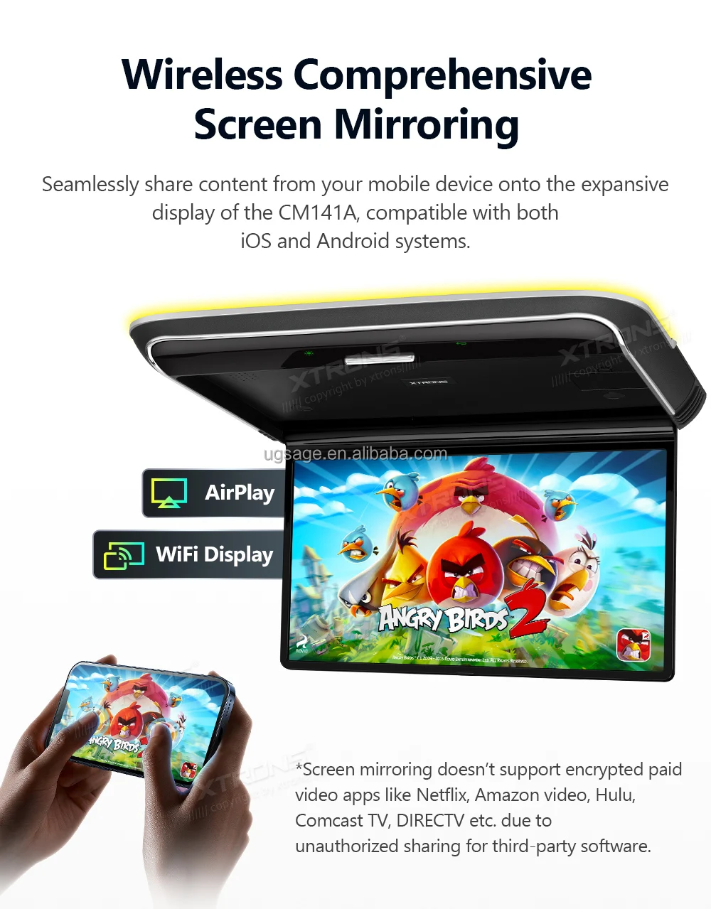 Xtrons 14" Fhd Ips Car Screen Ceiling Flip Down Bus Monitor 1920*1080