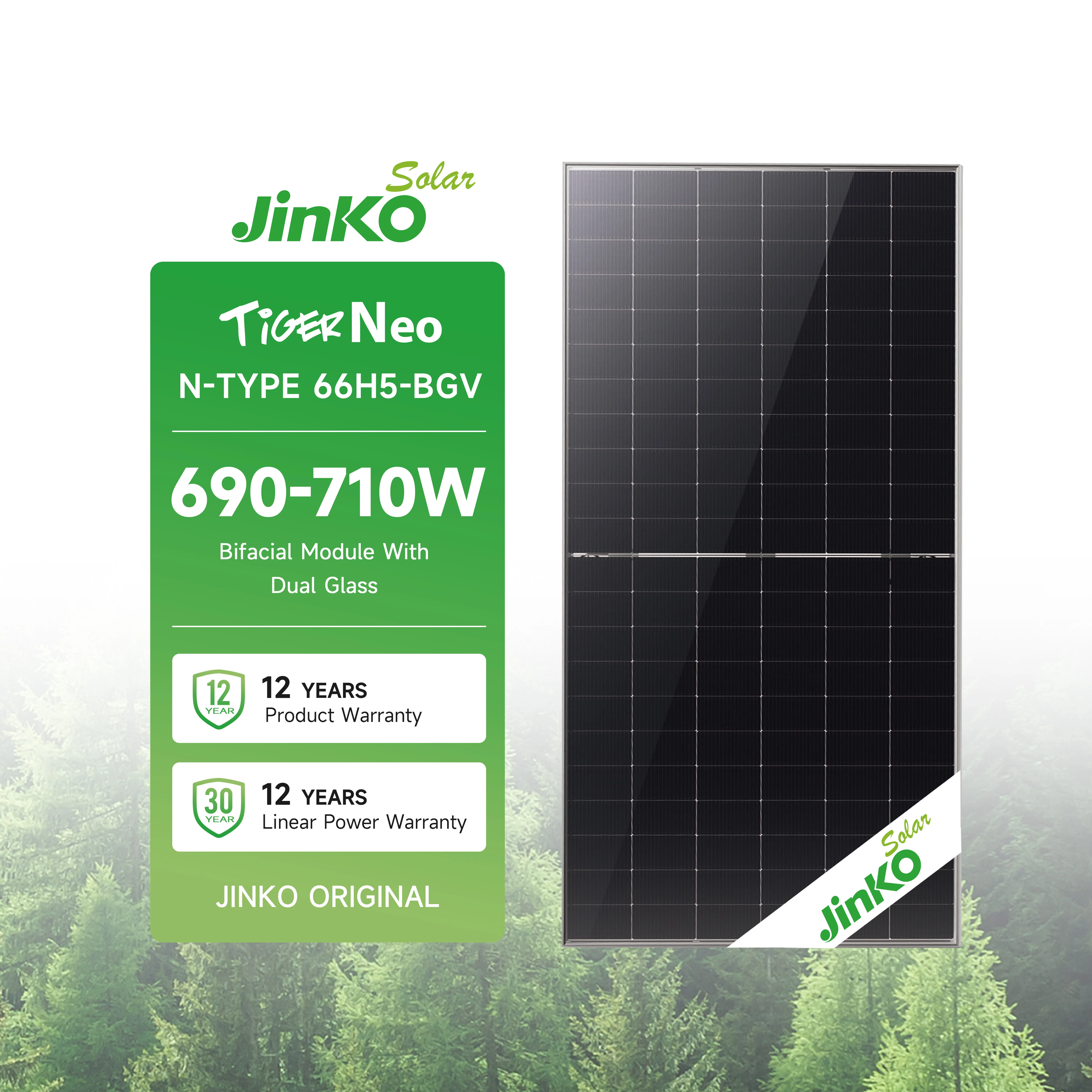 Jinko Tiger Neo N-Type JK690-710N-66H5-BGV 690W 700W 710W Bifacial