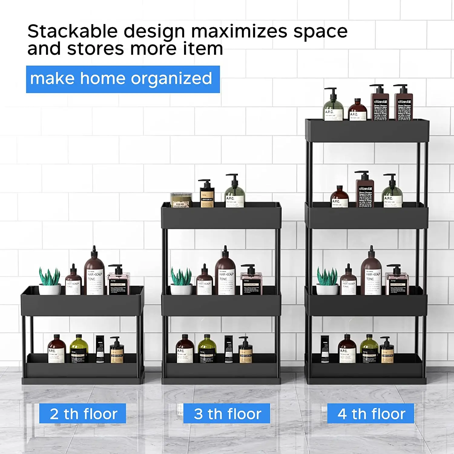 Helpful Kitchen Storage Shelf Detachable Seasoning Organizer Large Capacity 2 Tier Sliding Bathroom Organizer Storage details