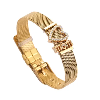 2022 Mother's Day Gift New 18k Real Gold Plated Love Heart Strap Bracelet Designer Jewelry Stainless Steel Letter Mom Bracelets