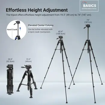 NEEWER Basics Camera Tripod, 74" Tripod with Cell Phone Holder Mount Compatible with iPhone for Video Recording, Professional detail image