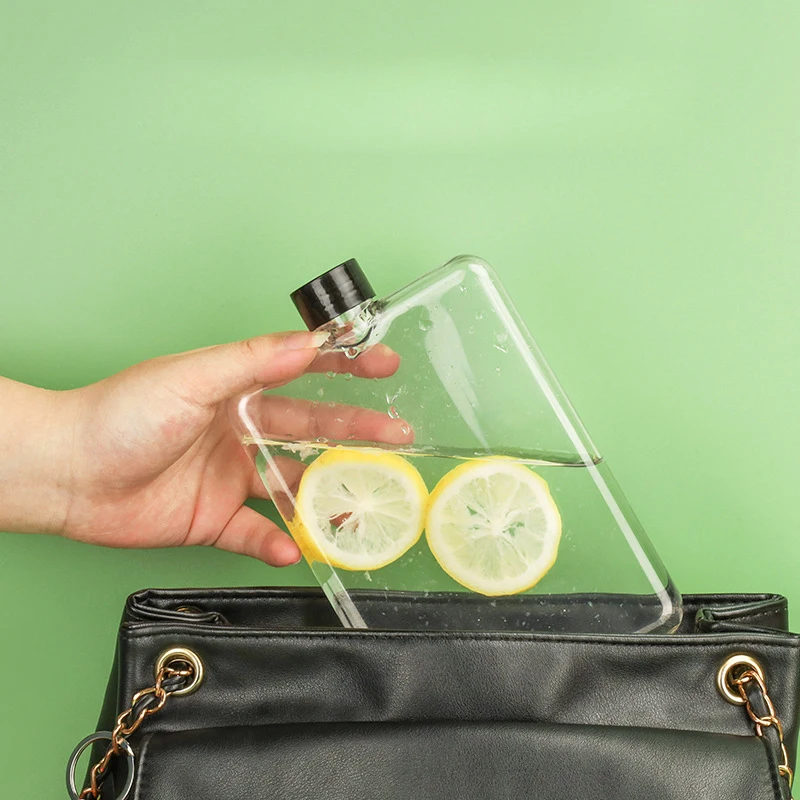 Square Tritan Plastic Customized 500ml Notebook Memo Flat Water Bottle Slim Thin Water Bottle