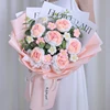 Fiore in filato soffice a 6 rose rosa sfumato