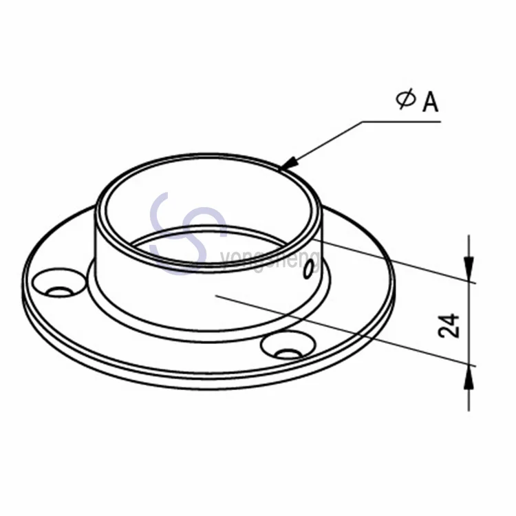 Stainless Steel Stud Mount Flanged Hand Rail w/Mounting Flange - 12