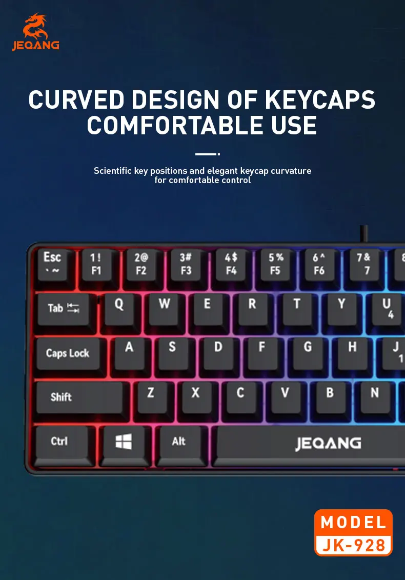 Jeqang JK-928 Mini Wired RGB 61-Keys Keyboard New Product Scissor Operation Style for Gaming or Office