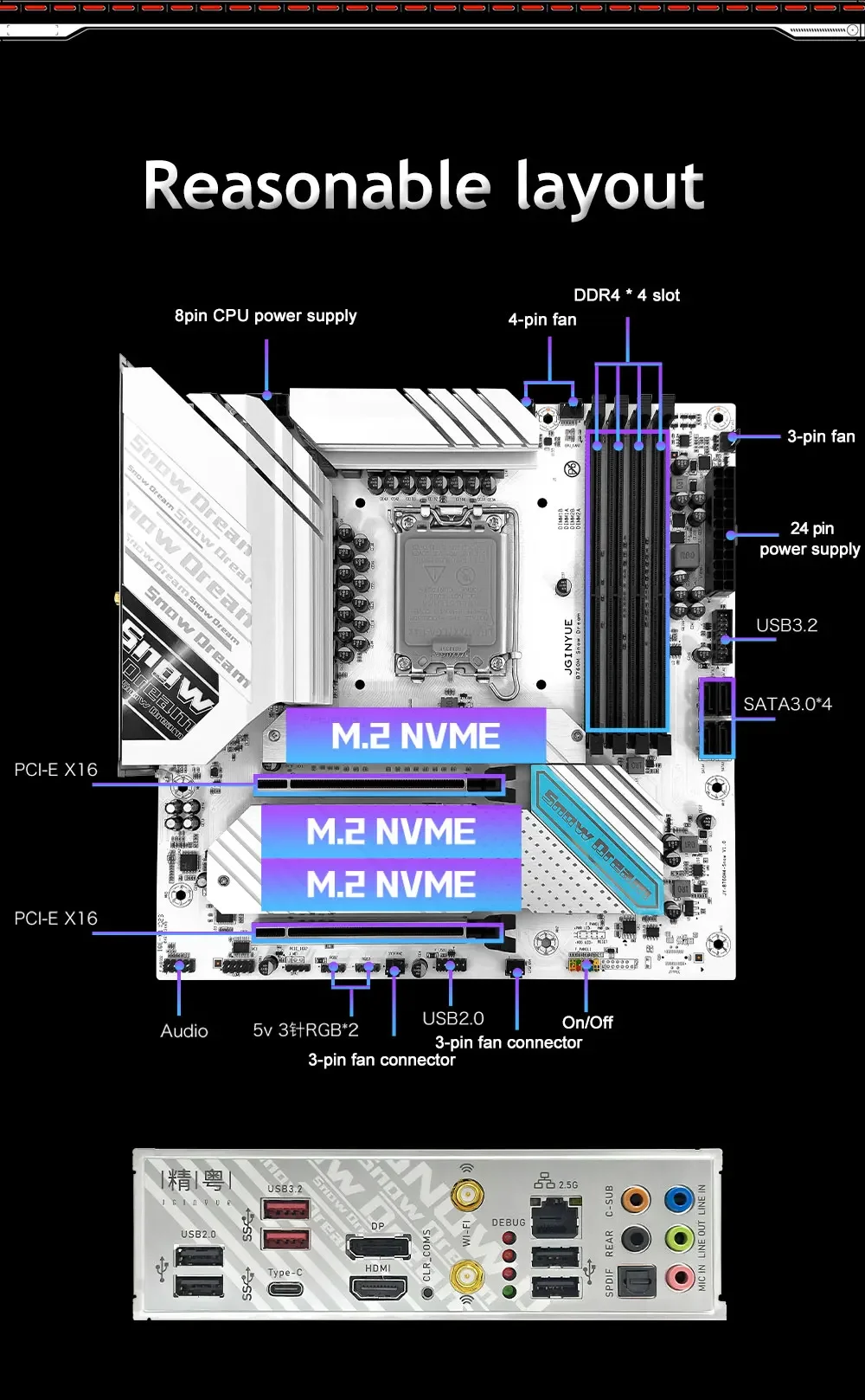 Tarjeta Madre JGINYUE B760M Snow Dream D4, LGA1700 DDR4 Micro-ATX