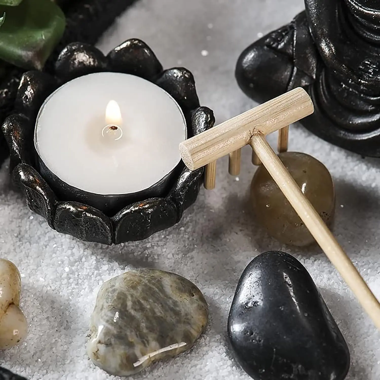 Custom 8x8 Inches Zen Garden Desk Kit Natural Sand Tray With Lotus