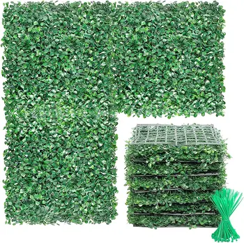 Artificial Boxwood Wall Panels 10"x 10" Grass Backdrop Hedge Wall Decoration for Indoor Outdoor Garden Backyard Decor