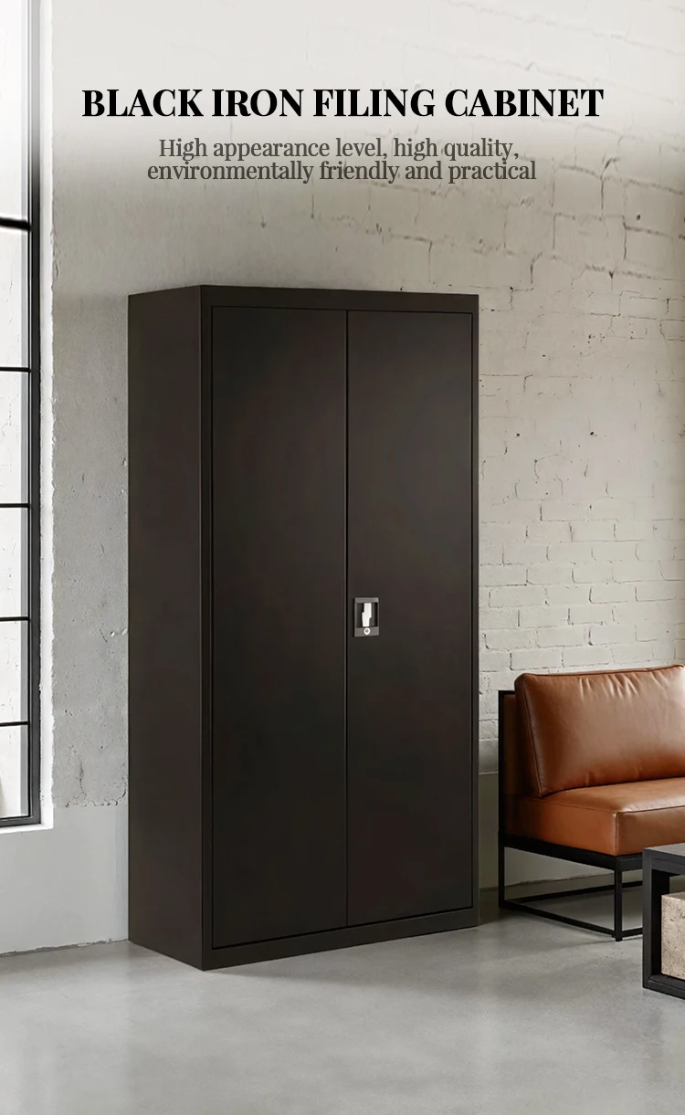 Metal Garage Storage Cabinet Modern Metal File Cabinet Office Black Steel 2 Door Filing Cabinets for Storage manufacture