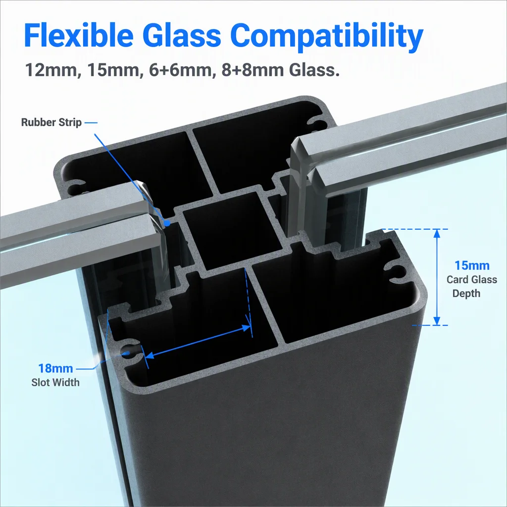 New Modern Aluminum Adjustable Floor Mounted Balcony Staircase Stair Guardrail Column Glass Slot Water Resistant Outdoor Hotel