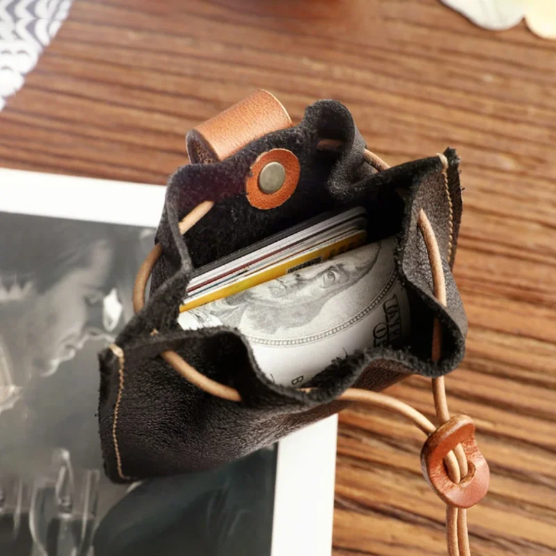 Medieval Style Leather Drawstring Coin Pouch LARP Bag