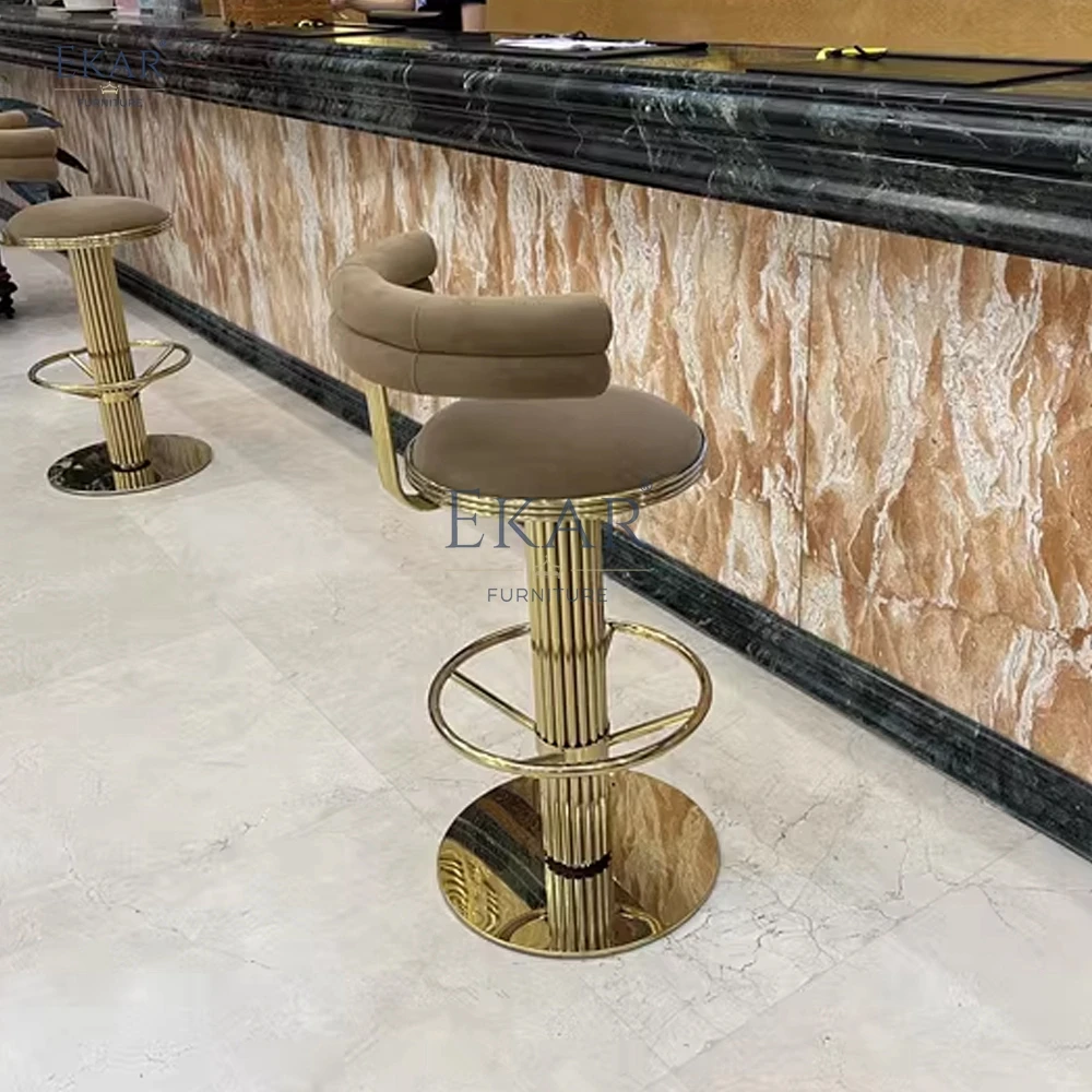 Modern Luxury Crystal Steel Bar Stool Marble Wood Stone-for Kitchen Dining Living Room Hotel Home Bar Restaurant Furniture Use details