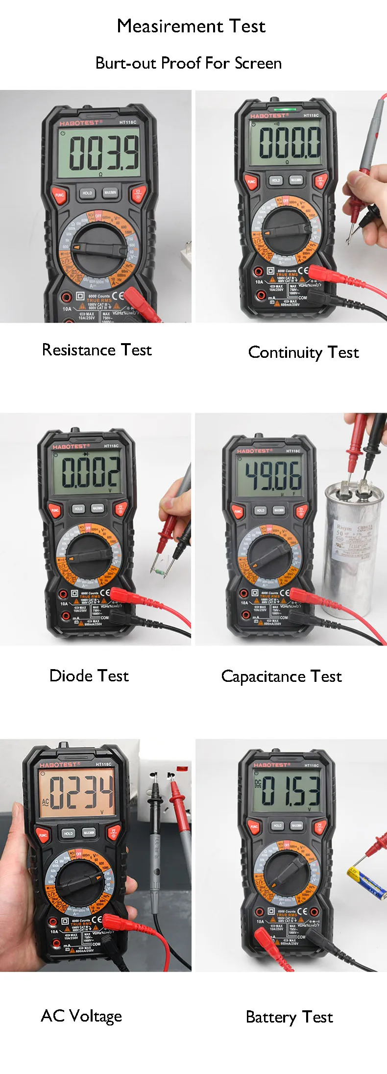 Professional 1000V DC Digital Multimeter with Double Color Backlight and High Voltage Measurement for Industrial Use