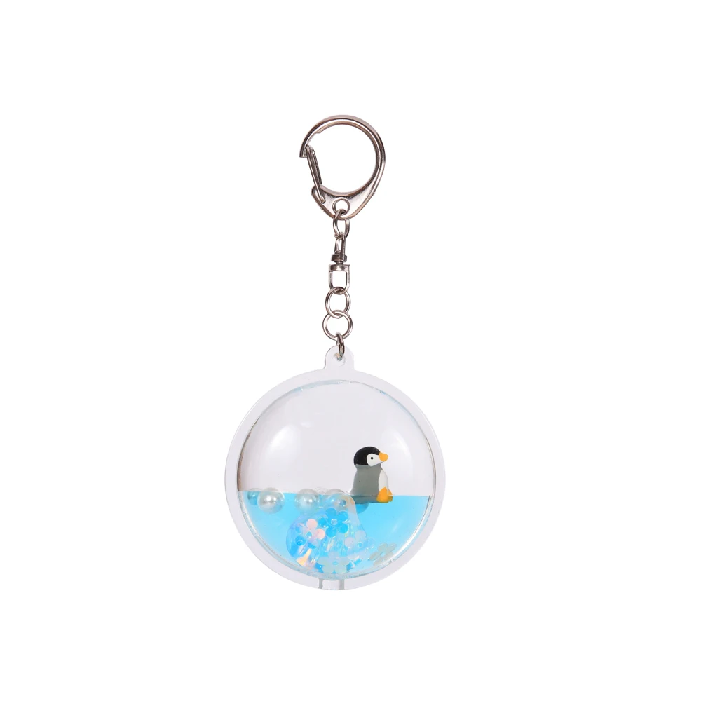 Source Cute Fancy Glitter Water Penguin Swimming Pink Keychain on