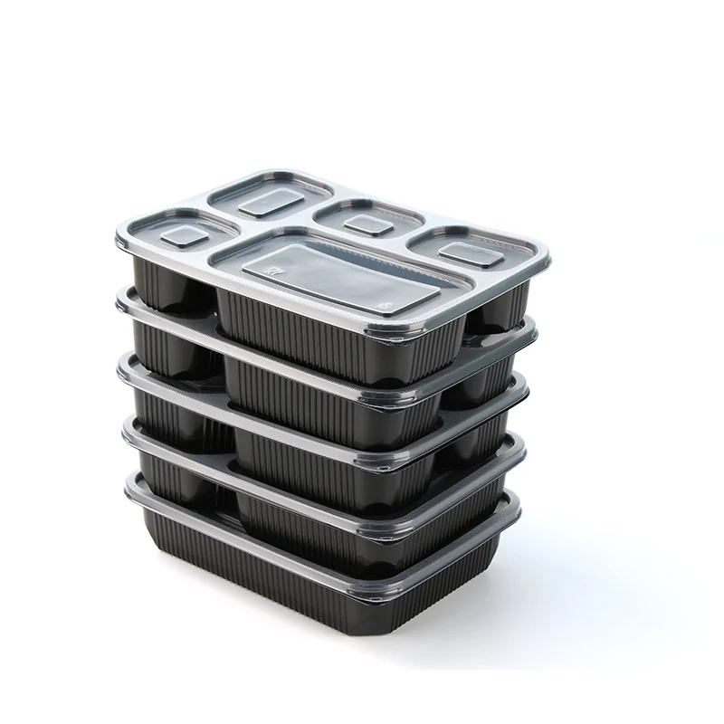 5 Compartment Disposable Food Containers With Dividers Plastic Bento Lunch To Go Box