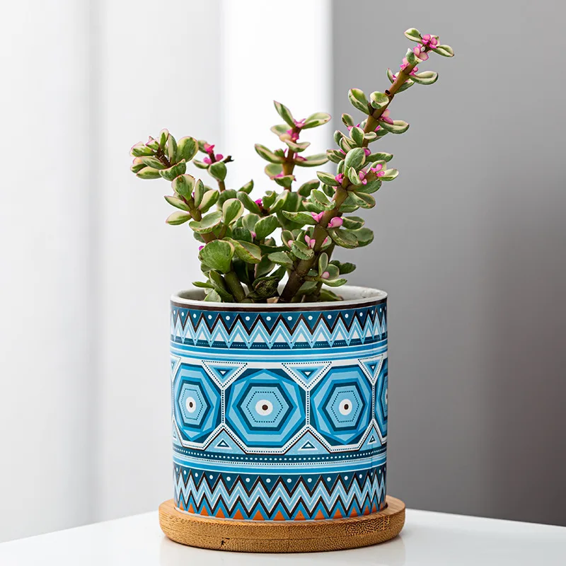 3/4/5/6 Inch Ceramic Succulent Planter Pot - Cylinder Flower Pots with  Drainage Hole and Bamboo Tray| Alibaba.com