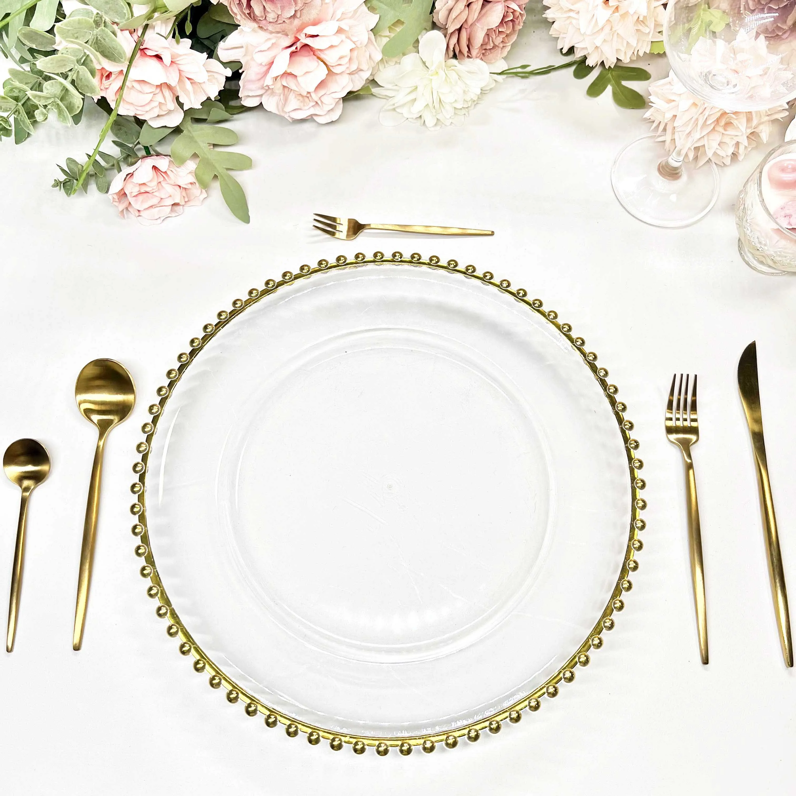13 Inch Hot Sale Modern Design Gold Beaded Wedding Plastic Charger