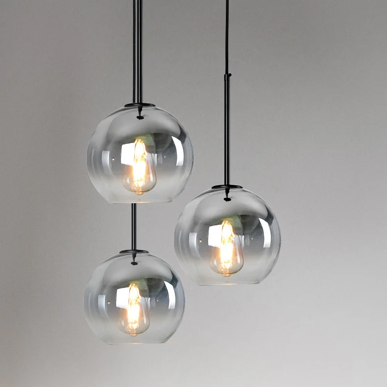 Contemporary Glass Ball Mirror Suspended Ceiling Lamp Silver Gold Globe