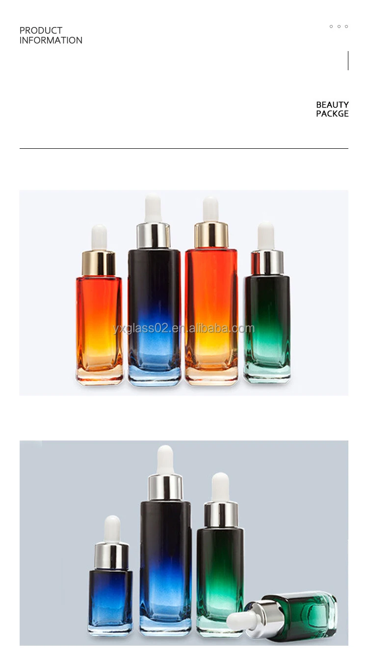 Square Essential oil glass dropper bottle skincare series serum glass bottle customization Dropper packaging container supplier