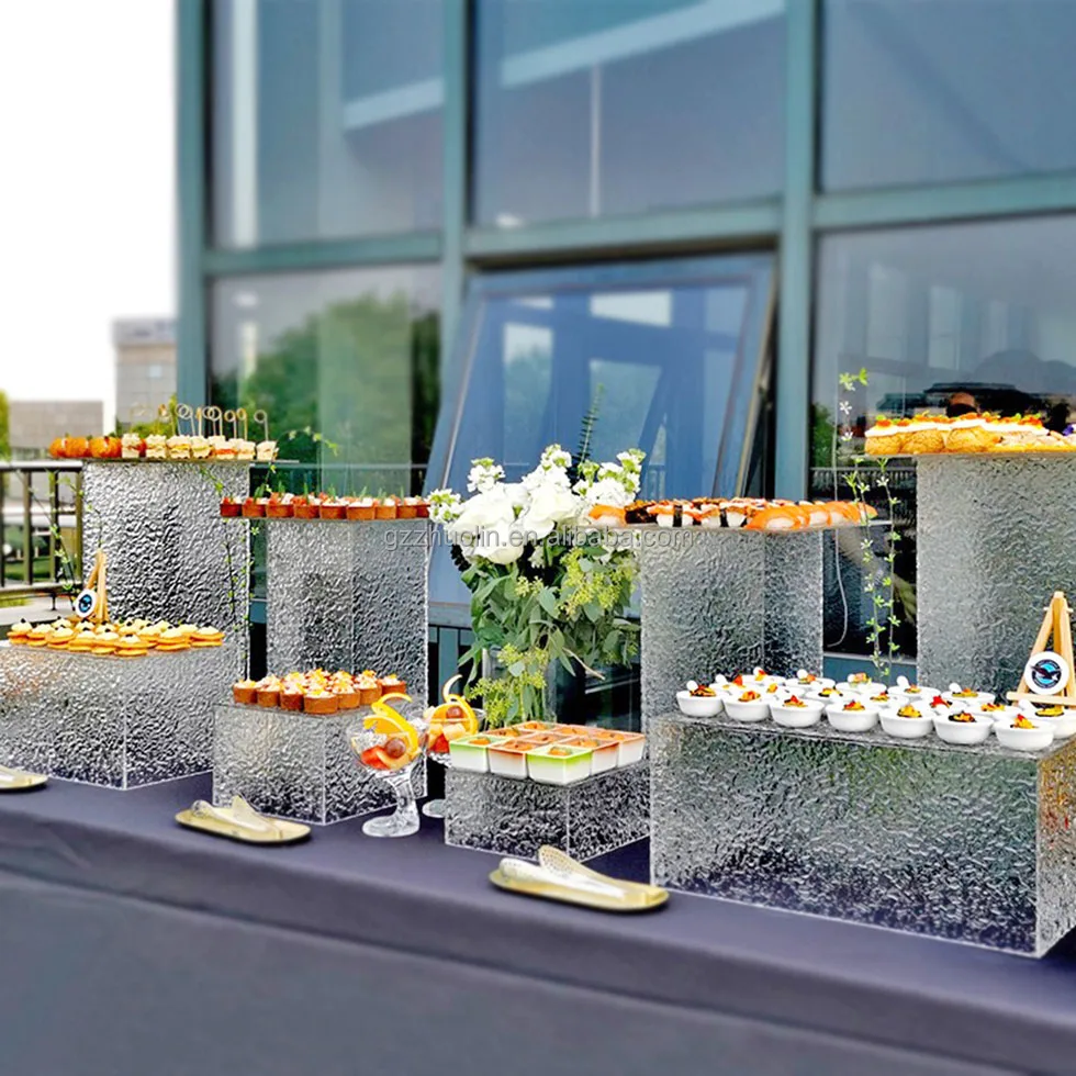 Ensemble de boîte de rehausseur de nourriture d'objets de collection de restauration pour la décoration de mariage de fête grande taille buffet blanc acrylique rehausseur cube présentoir de nourriture