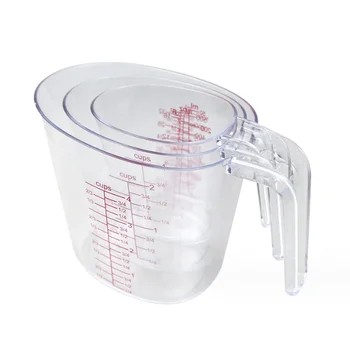 Kitchen Supply 3pc Measuring Cup Set in Clear Plastic with Long Handles