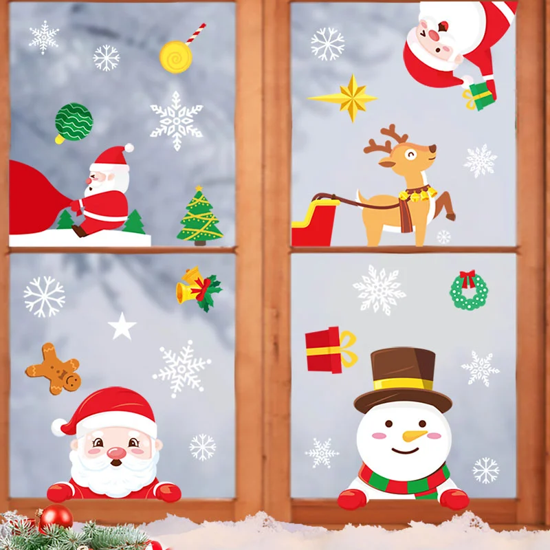 Santa Snowman Static Sticker Merry Christmas Window Sticker Gift ...