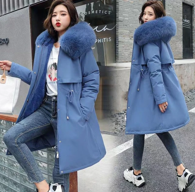 Cold resistant winter new mid length large fur collar with plush lining to overcome women's coat