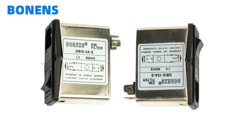 DBI5-S EMI Filter With Dual Fuse And Switch IEC Socket Power Filter 1A-10A