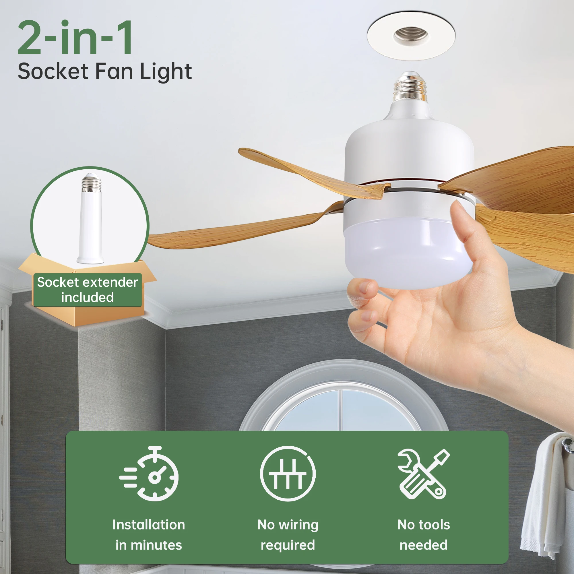 2025 New 17" Socket Ceiling Fan Lamp Small Mini Led E27 E26 Bulb Socket Fan Light With Remote Control