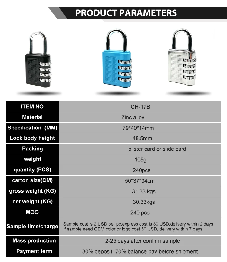 CH-17B 4 Digital Combination Lock Wholesale Resettable Combination Padlock