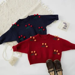 Пуловер Вишневый для девочек свитер детская одежда вязаный органический