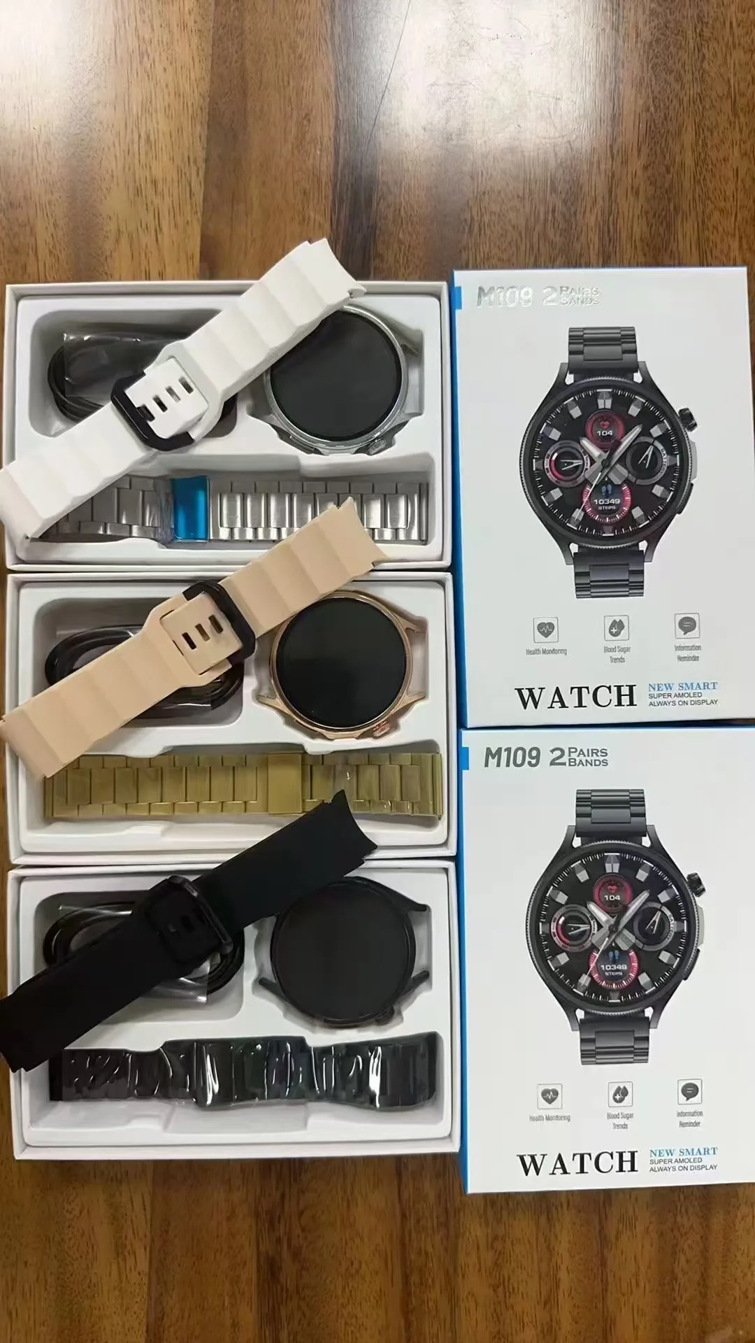 2024 Newest M109 Round Screen Smart Watch with Double Straps Reloj Fashion Band Smartwatch for IOS Android Mobile Phone
