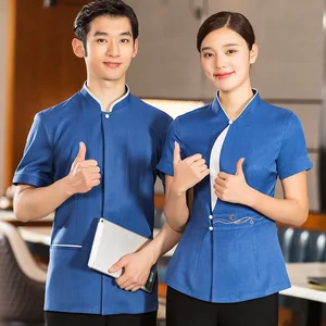 Women's Short-Sleeved Summer Hotel Uniforms Workwear for Chinese Restaurant Hot Pot Dish Delivery Catering for Staff
