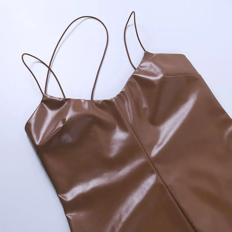 knee length dresses for ladies Laura Faux Leather Dress (Cognac) main image 1