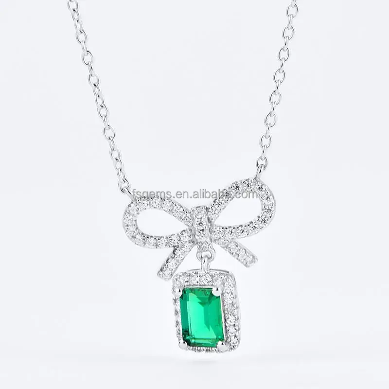 2021 Luxury Jewelry S925 Silver Emerald Pendant Lab Grown Emerald Stone  for WOMEN'S Pave Setting Gift Party