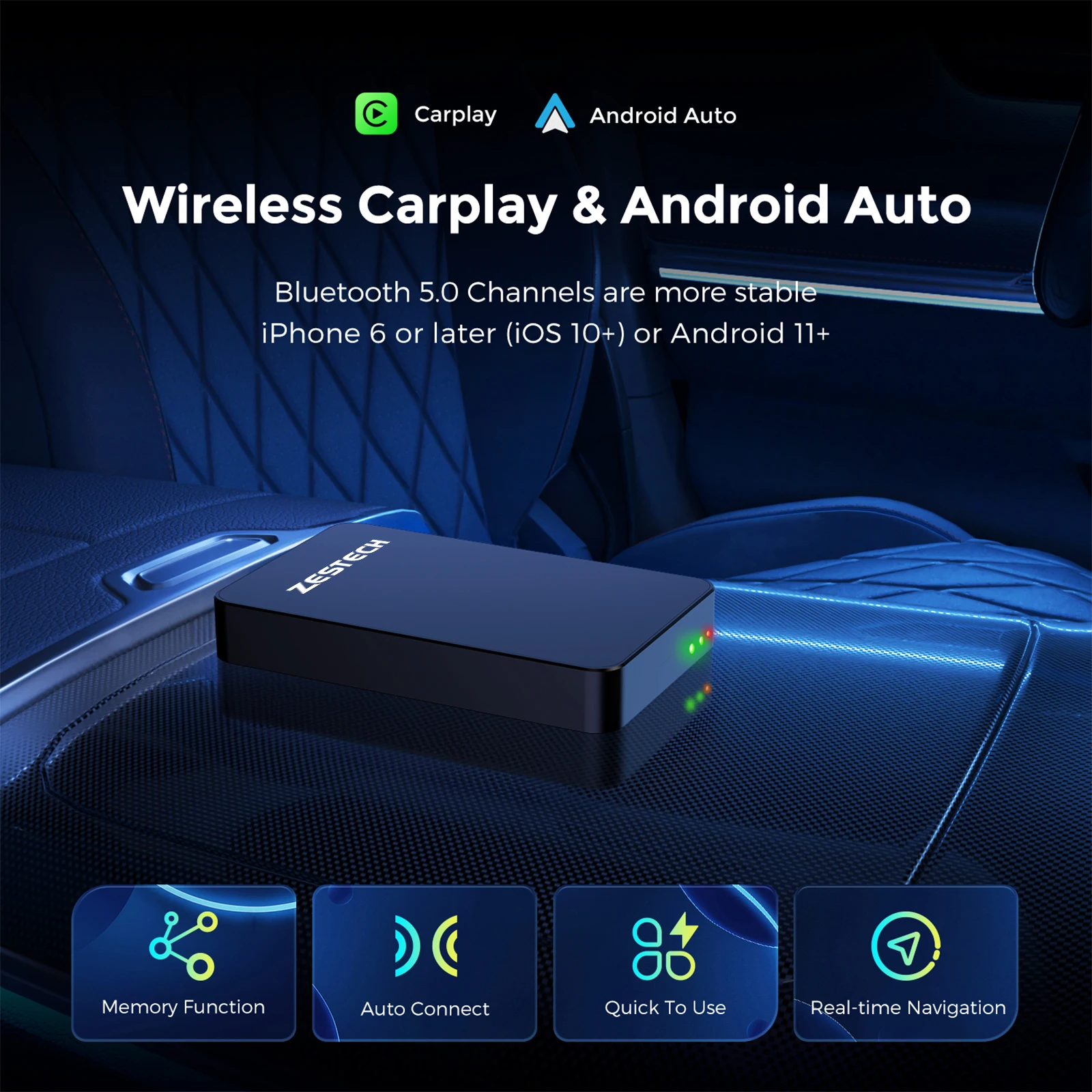 ZESTECH Ai Box TV for Car - Snapdragon 6350, Android 15, Wireless