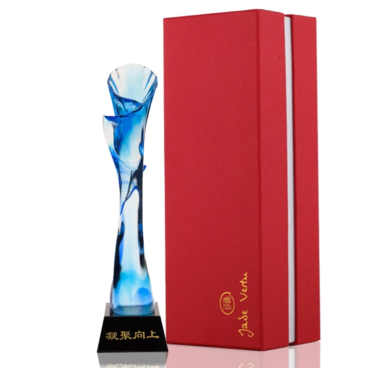 Small Bridge Latest Models Custom Logo UV Printing Business Award Sports High Quality LIULI Crystal Trophy Award Custom