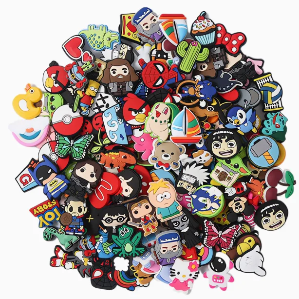Factory Outlet Random 100pcs Mixed Shoe Decorations PVC Soft Rubber DIY Accessories Cute Kawaii Cartoon Shoe Buckles
