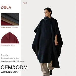 2026 New High-Quality Women's Oversized Closure Type Tailored Warm Office Cashmere Wool Blend Cape Coat