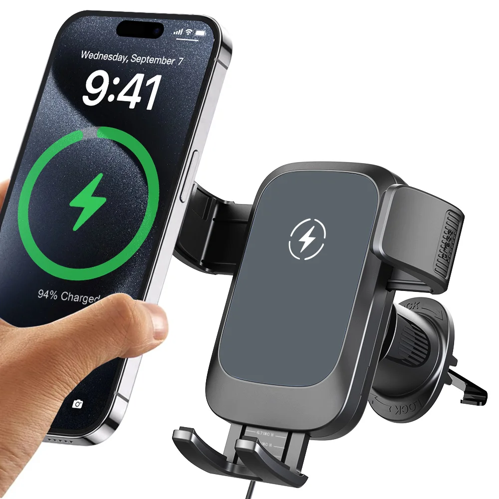New Arrival 15W Fast Charge Mobile Phone Holder Wireless Charger for Car Air Vent Phone Mount Hands Free Car Phone Holder