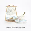 [Sunny Day-Wine Glass Set] 4 glasses, 4 saucers, 4 rose-patterned spoo