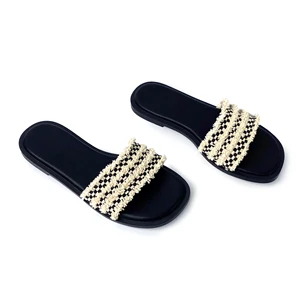 New Design Summer Transparent Pearl Women's Flat slippers Open Toe Leisure Beach Light Pearl Ladies Sandals