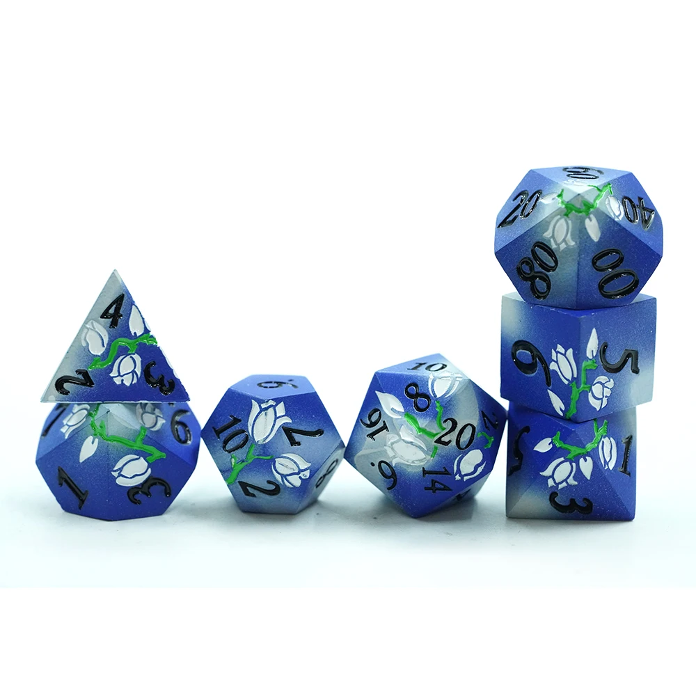 7ks kovová polyedrická sada kostek D20, barevný květinový design růže, slitina zinku, RPG hry, stolní hry pro hraní rolí DND RPG