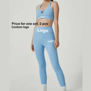 Custom Logo Cross Border American Size Yoga Set Backless Hollow Bra & Yoga Pants Women's Fitness Two-piece Sports 2pcs Set