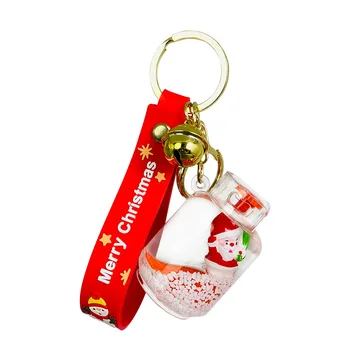 Christmas Floating Bottle Keychain Snowman Santa Claus Tree Elk Xmas Key Ring  Accessories Bag Pendant Car Keychain