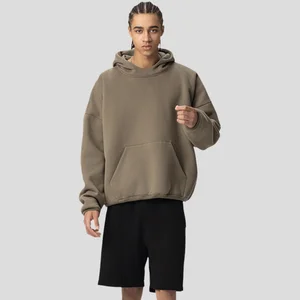 No Drawstring Hip Hop Hoodie Heavyweight 400Gsm Fleece Drop Shoulder Boxy Oversized Hoodie for Men Customizable logo