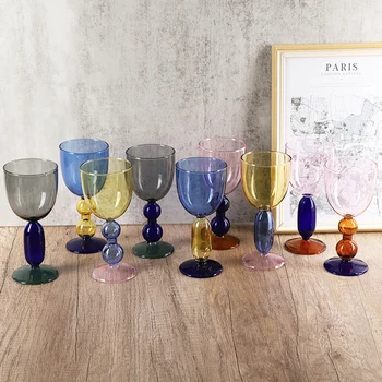 Creative Color Glass Goblet Contrast Red Wine Cup ins Set Home Wine Cup Candy Contrast Borosilicate Glass Cup