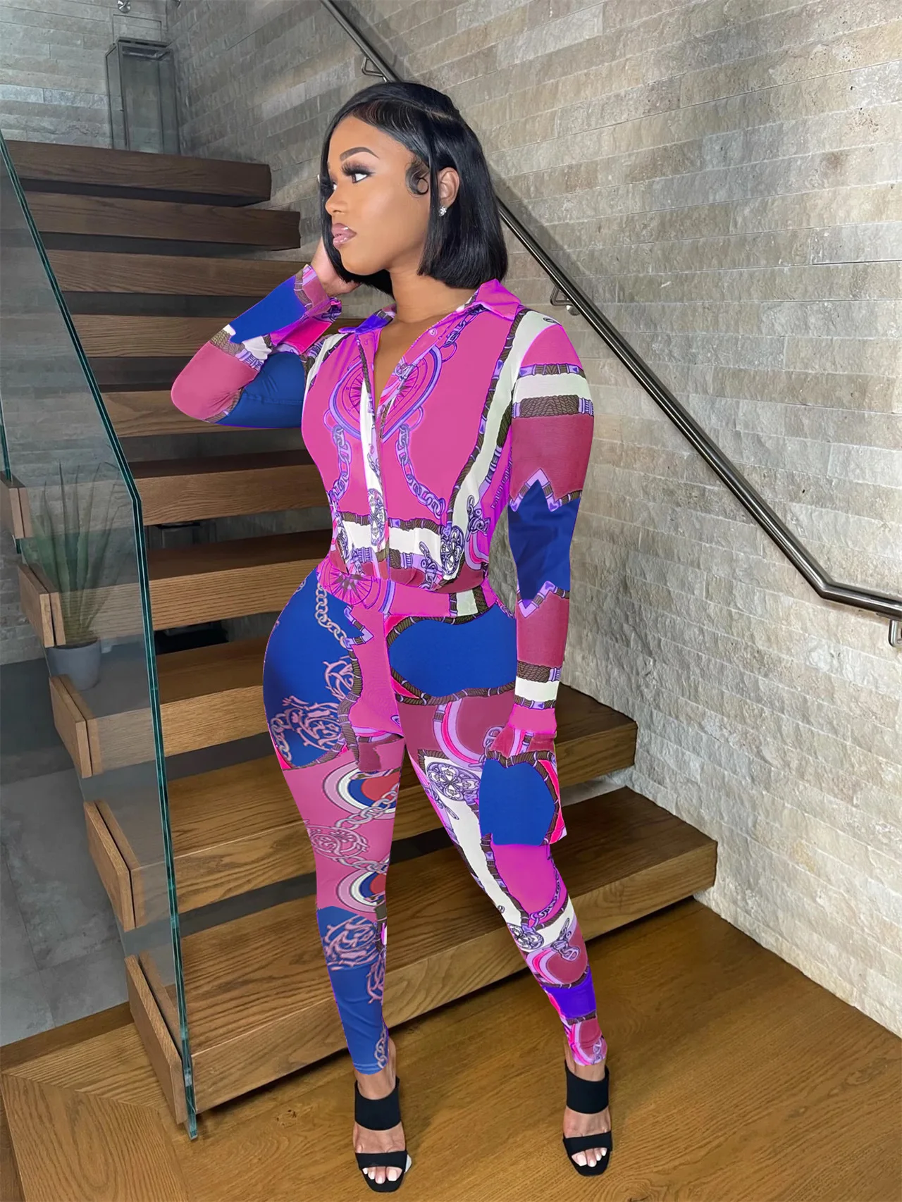 Monos Informales Con Estampado De Una Pieza Para Mujer,Monos Elegantes De  Diseñador Con Estampado Digital,L302 2022 - Buy Las Mujeres De Moda Casual  Plus Tamaño Color Mono De Manga Larga,Traje Al Por